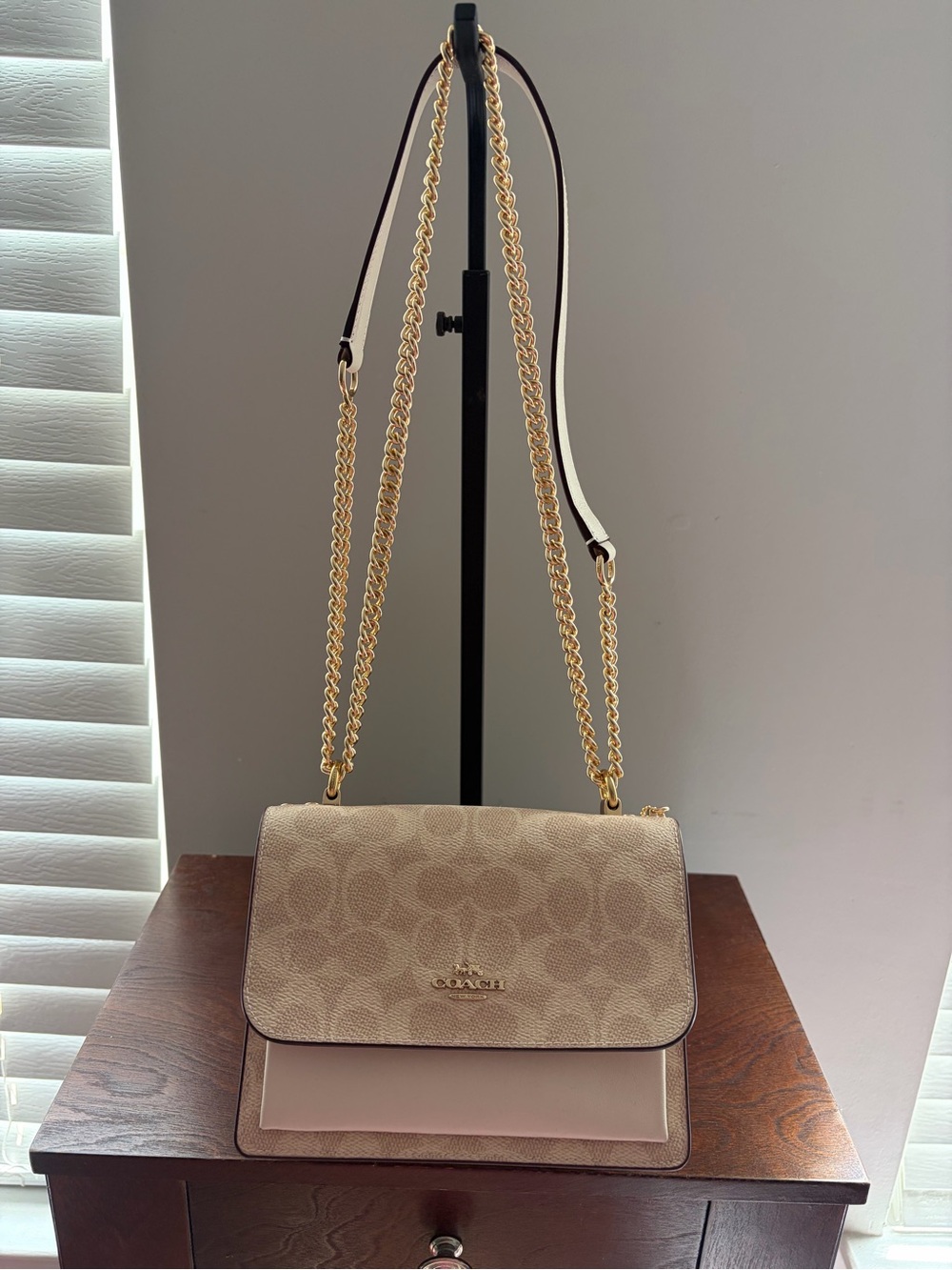 Coach Mini Klare Signature Canvas Crossbody Bag with Gold Chain